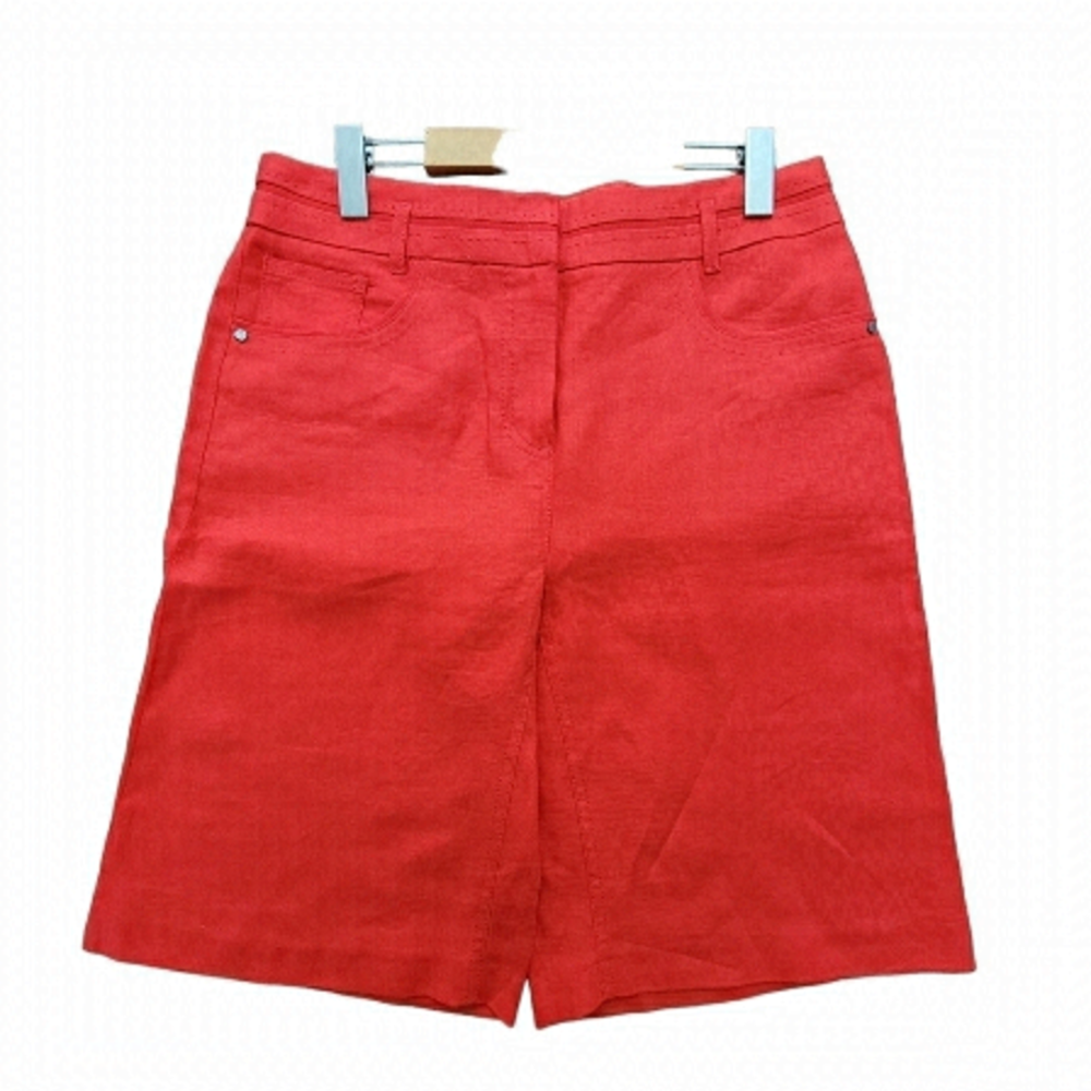 M&S Peruna Flax Linen Wide Leg Cropped Trousers Red High Waisted Capri Pants SZ8
